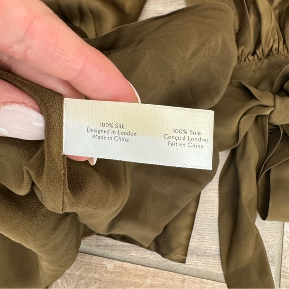 Olivia Von Halle Silk Midi Dress Button Down Tie Sleeve Olive Green Small - Picture 7 of 9